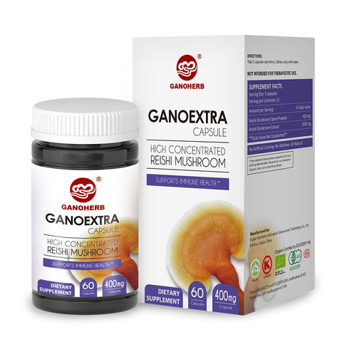 GANOHERB 100% Organic High Concentrated Reishi Extract+ Spore Capsules Dietary Supplement (60 Veggie Capsules)